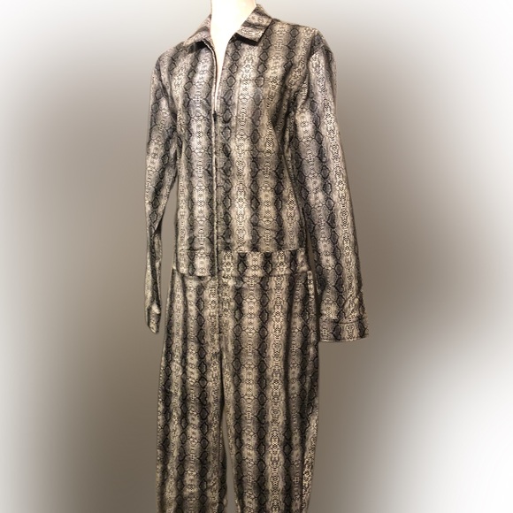 asos DESIGN Gray Snake Animal Print Leather Look Jumpsuit Coveralls - Picture 2 of 7
